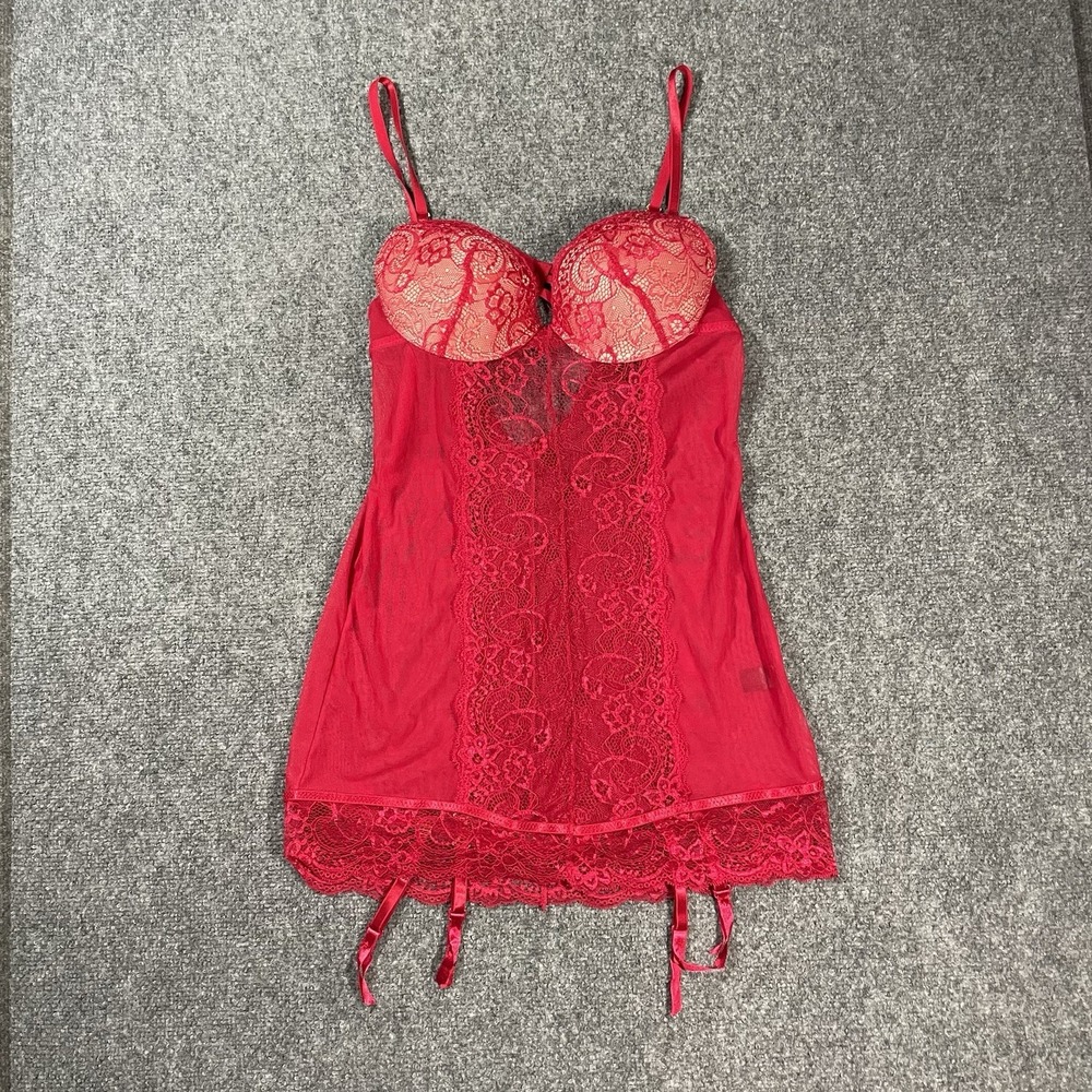 Fredericks of Hollywood Slip Garter Babydoll Chemise Red Large whimsigoth Exotic